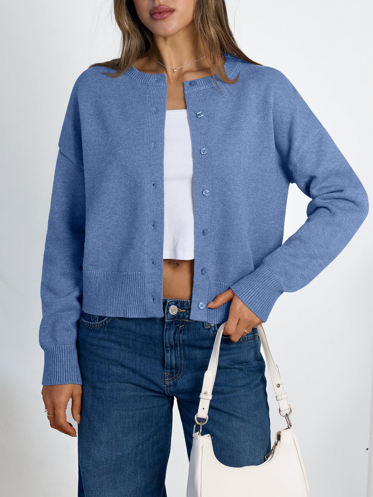 Women's Cropped Cardigan Sweaters - Lightweight Fall Button Up Knit
