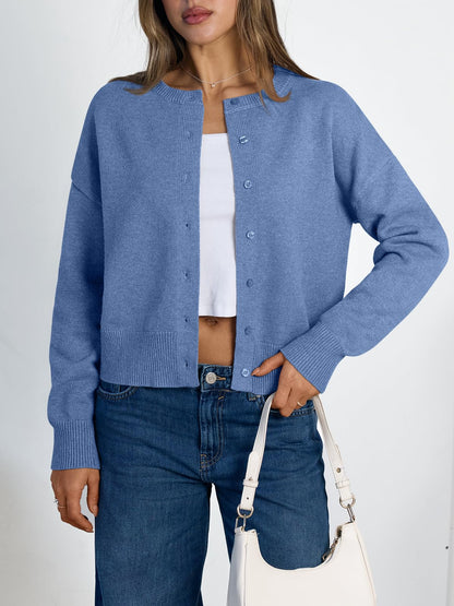 Women's Cropped Cardigan Sweaters - Lightweight Fall Button Up Knit
