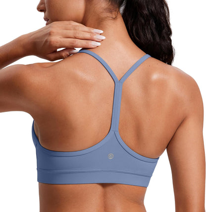 Women's Y-Back Sports Bra Padded Racerback Low Impact Workout Top Oasis Blue