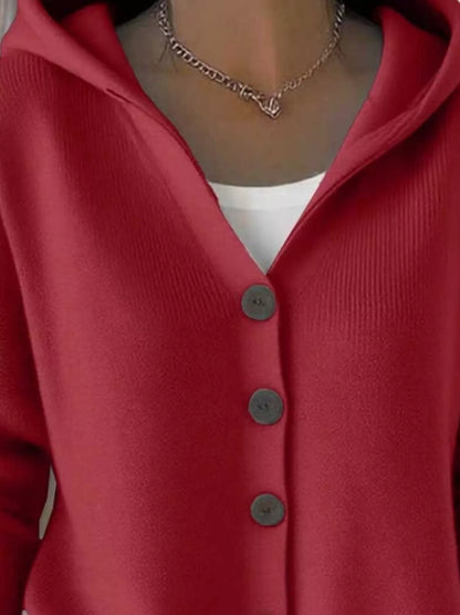 Full Size Hooded Button-Front Soft Knit Cardigan Plus Size