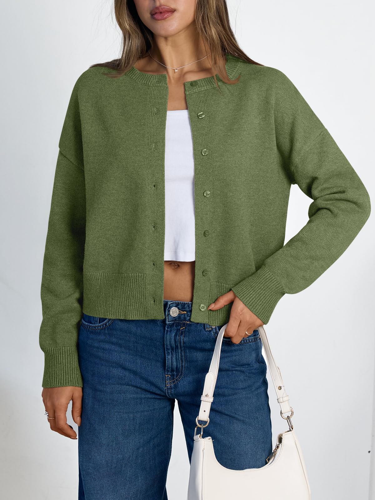Women's Cropped Cardigan Sweaters - Lightweight Fall Button Up Knit
