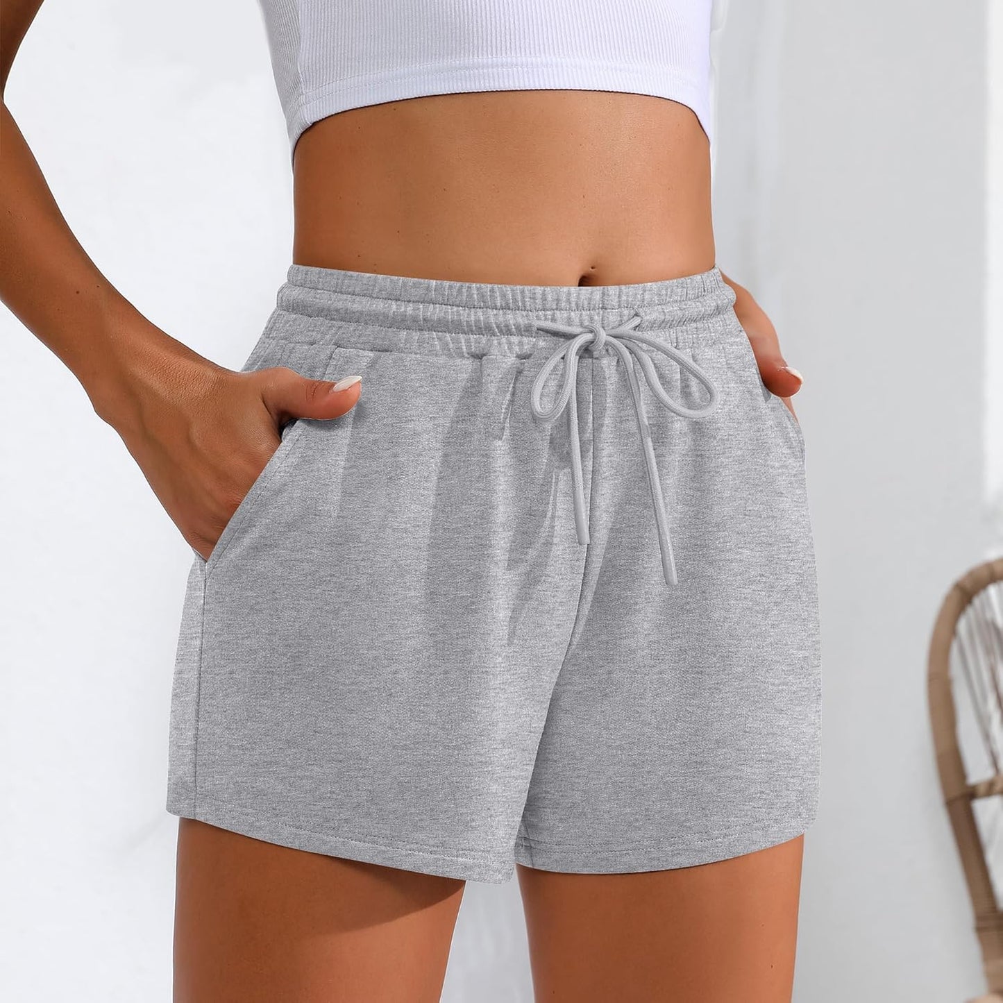 Women Sweat Shorts 3-Pack - High Waist Athletic Lounge Shorts with Pockets