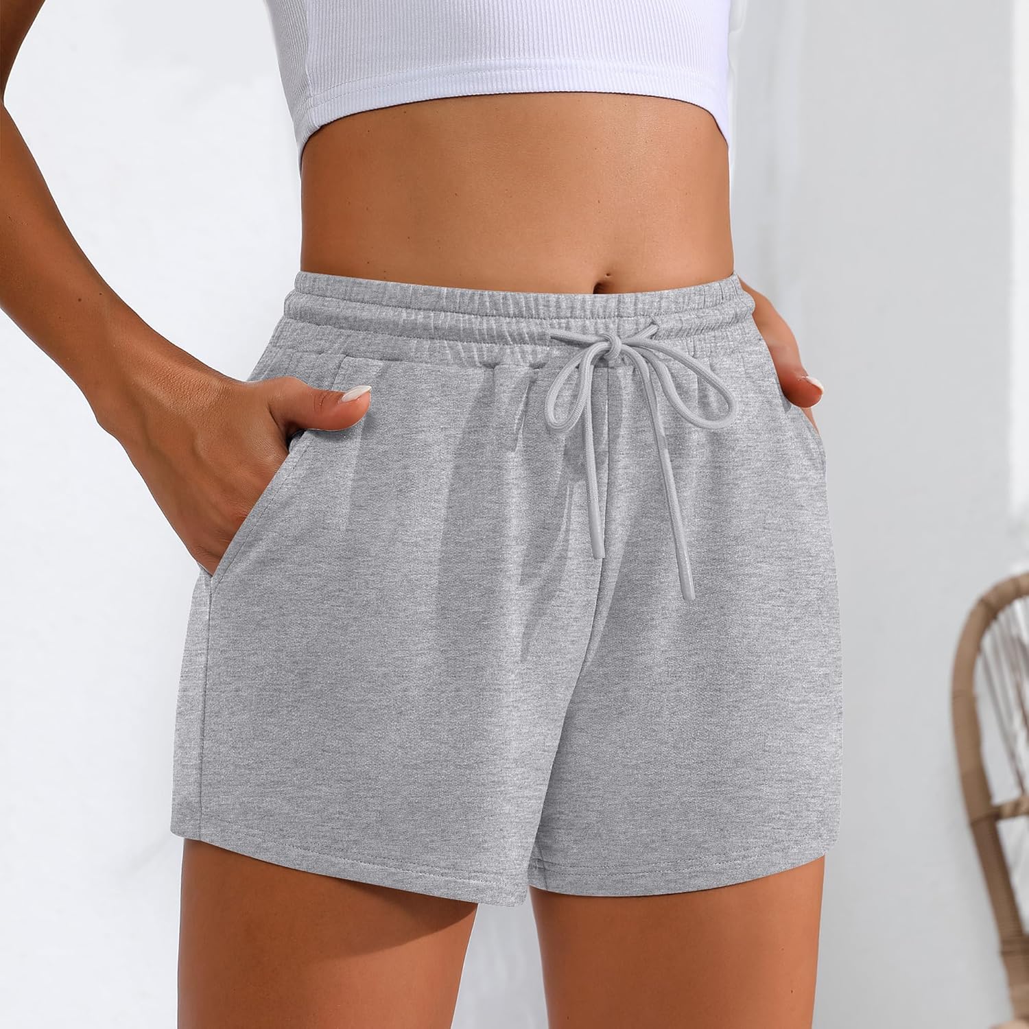 Women Sweat Shorts 3-Pack - High Waist Athletic Lounge Shorts with Pockets
