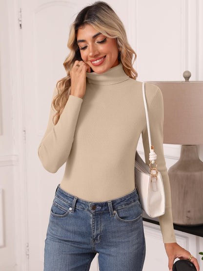 Women's Turtleneck Long Sleeve Shirt - Thermal Underwear Top for Fall Winter