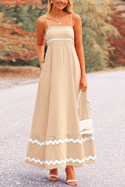 Blue Casual Dresses - Women's Sleeveless Spaghetti Strap Maxi Dress - Flowy Beach Ruffle