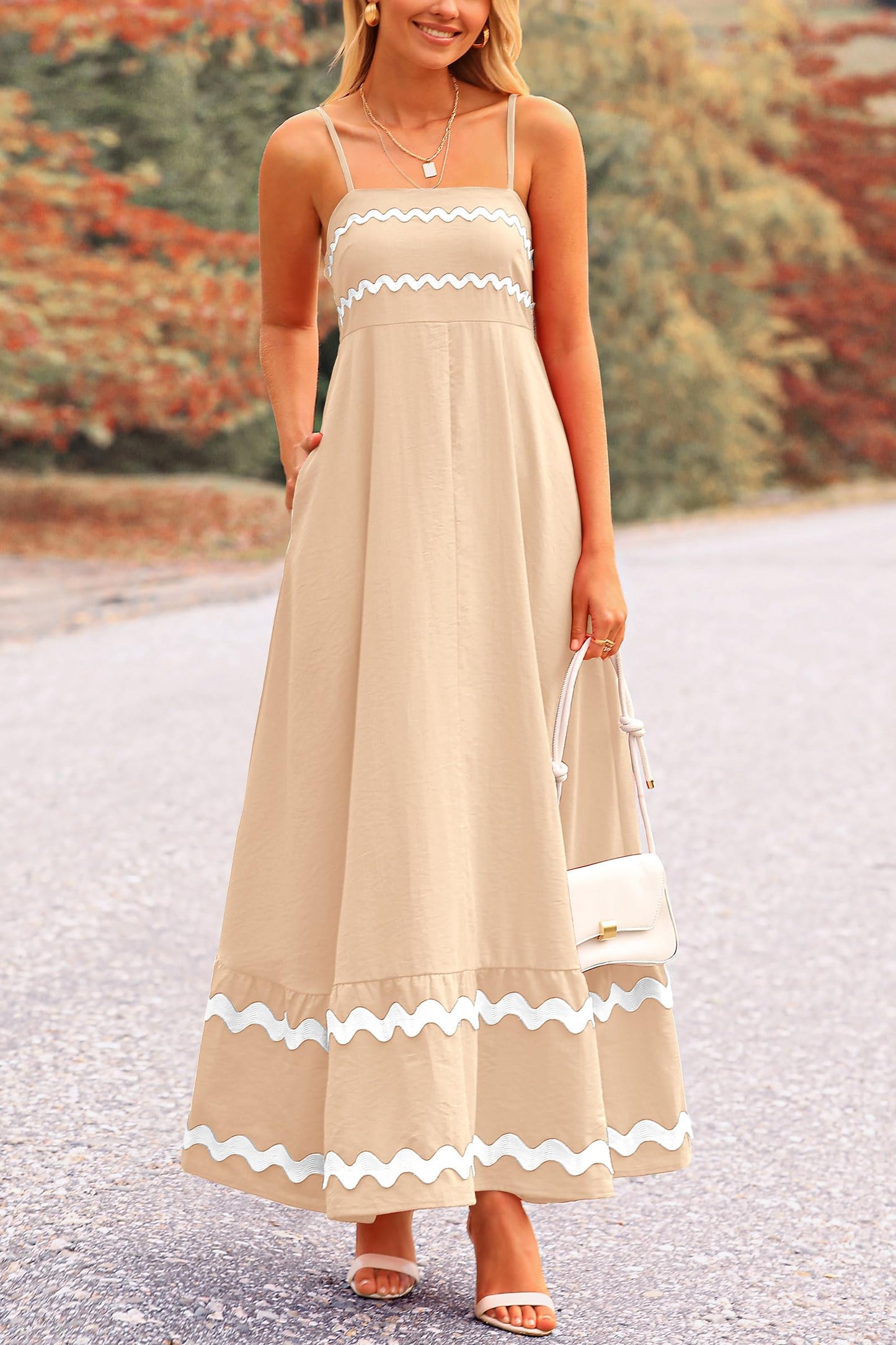 Blue Casual Dresses - Women's Sleeveless Spaghetti Strap Maxi Dress - Flowy Beach Ruffle