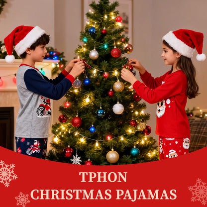 Tphon Kids Christmas Pajamas Sets Santa Claus Dinosaur Sleepwear Long Sleeve PJS Set for Boys Girls 2-12 Years