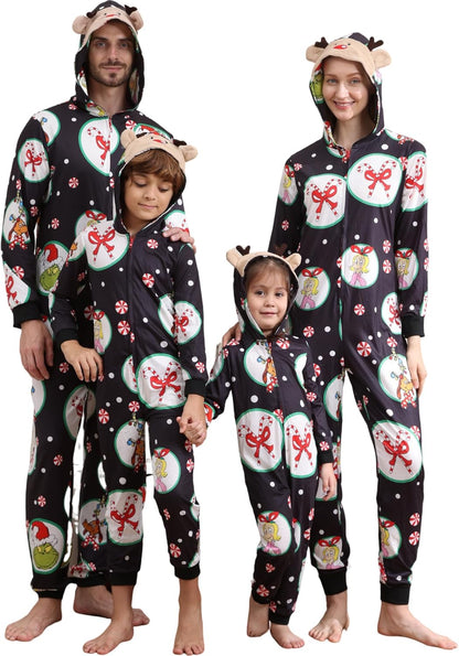 Matching Christmas Onesies for Family - Zip Up One-Piece Holiday Pajamas White & Black