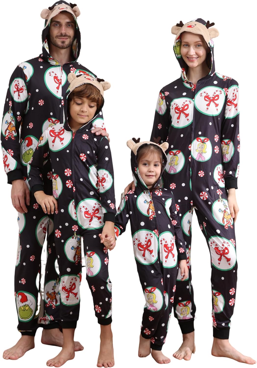 Matching Christmas Onesies for Family - Zip Up One-Piece Holiday Pajamas White & Black