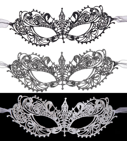Vintage Venetian Masquerade Masks for Women - Classic Half Face Masks for Parties - 3 Piece Set Black Silver White