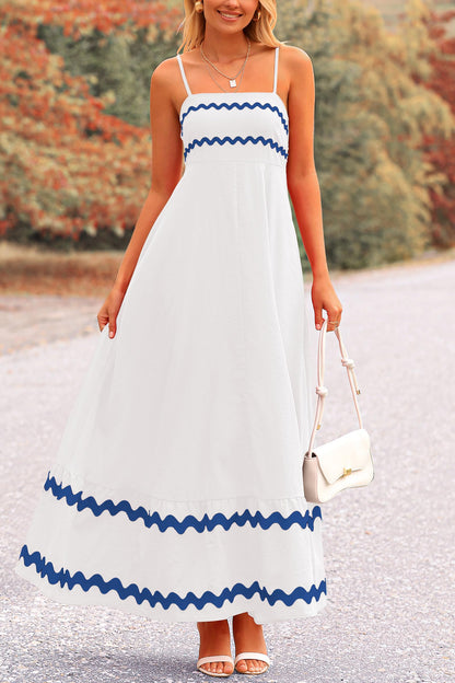 Blue Casual Dresses - Women's Sleeveless Spaghetti Strap Maxi Dress - Flowy Beach Ruffle
