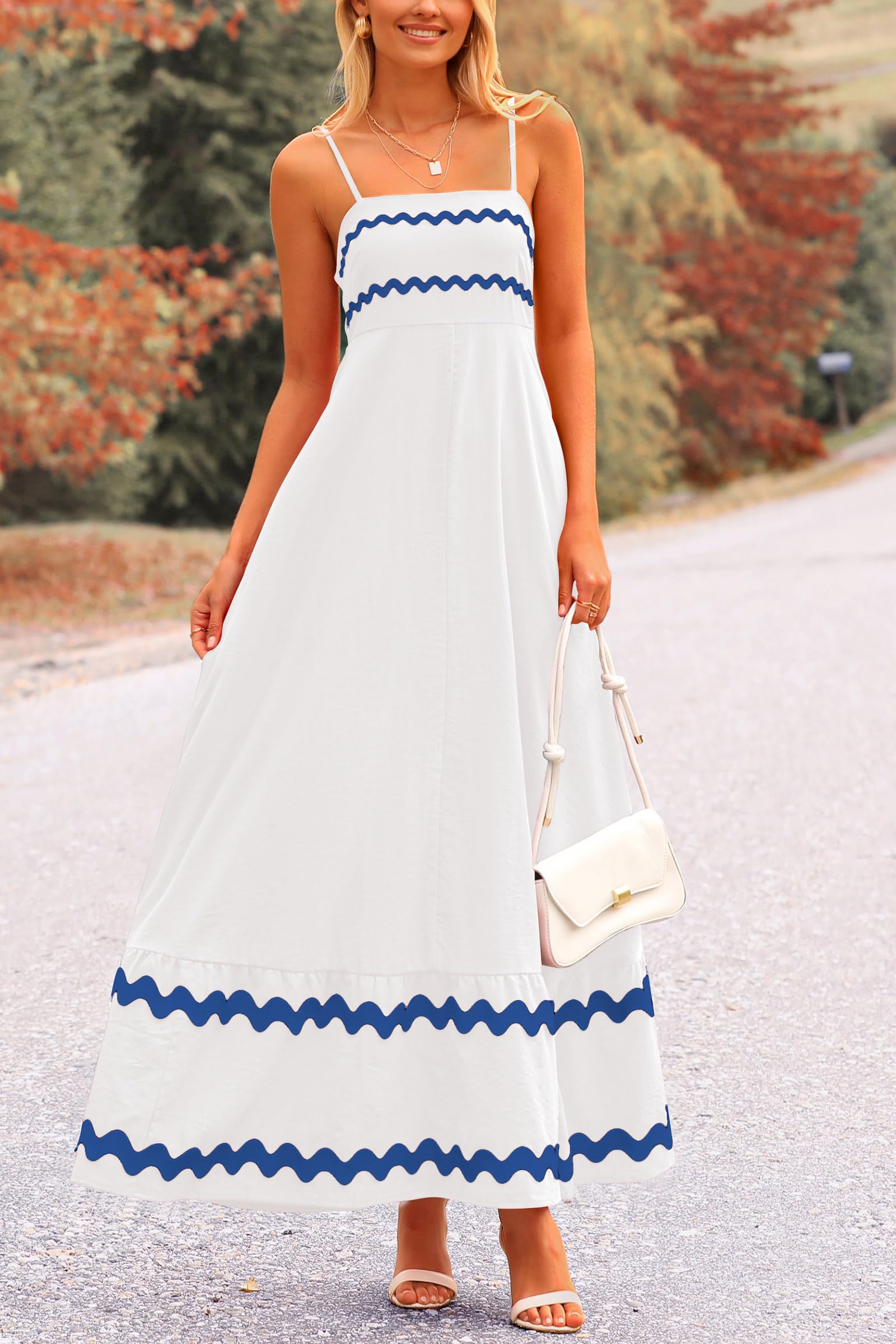 Blue Casual Dresses - Women's Sleeveless Spaghetti Strap Maxi Dress - Flowy Beach Ruffle