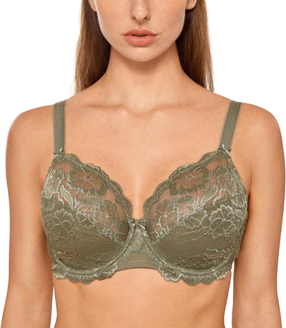 Plus Size Full Coverage Bra - Lace Underwire Unlined Bra Up to J Cup 40H Camouflage