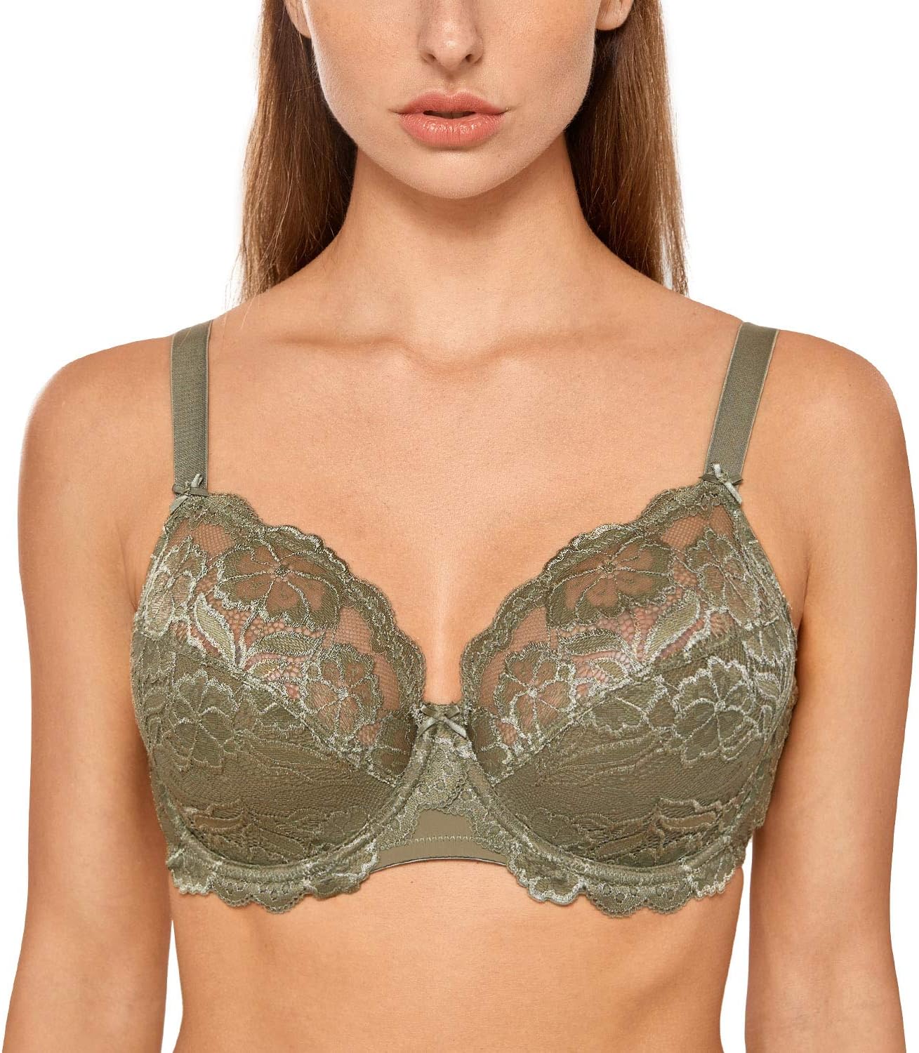 Plus Size Full Coverage Bra - Lace Underwire Unlined Bra Up to J Cup 40H Camouflage