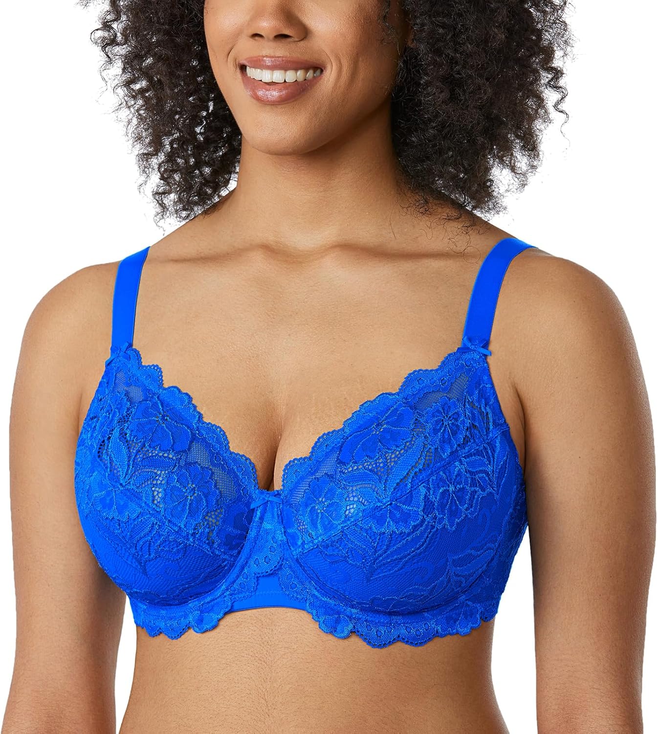 Plus Size Full Coverage Bra - Lace Underwire Unlined Bra Up to J Cup 36F Sky Blue
