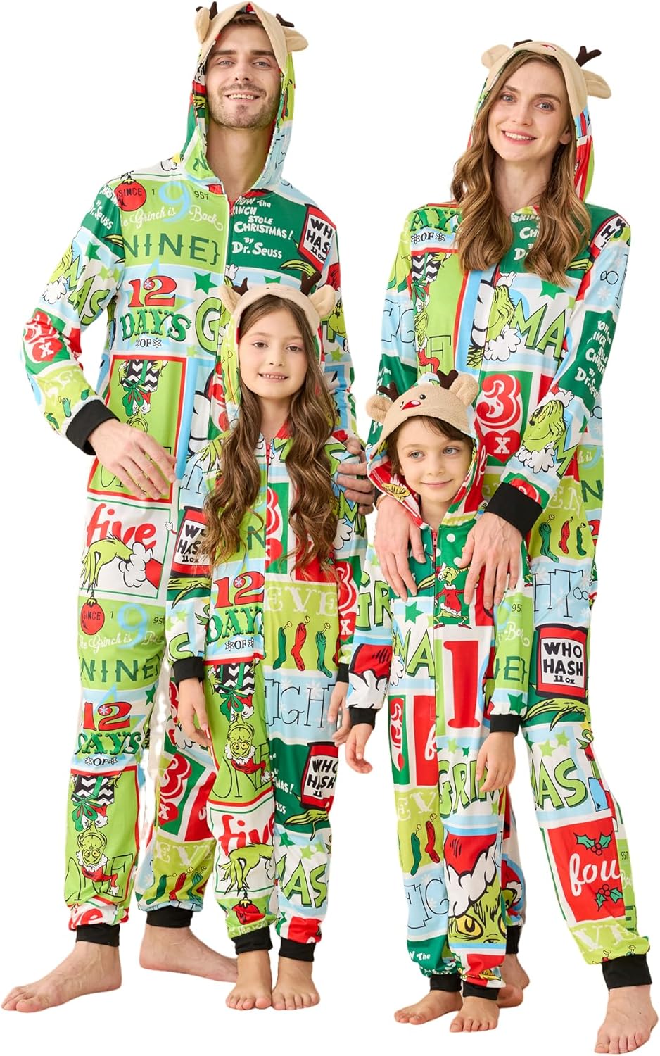 Matching Christmas Onesies for Family - Zip Up One-Piece Holiday Pajamas