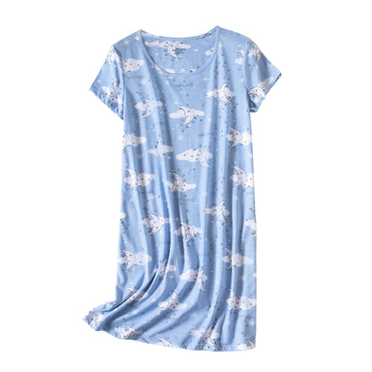 PNAEONG 3 Pack Women's Cotton Nightgown Sleepwear Short Sleeves Shirt Casual Print Sleepdress