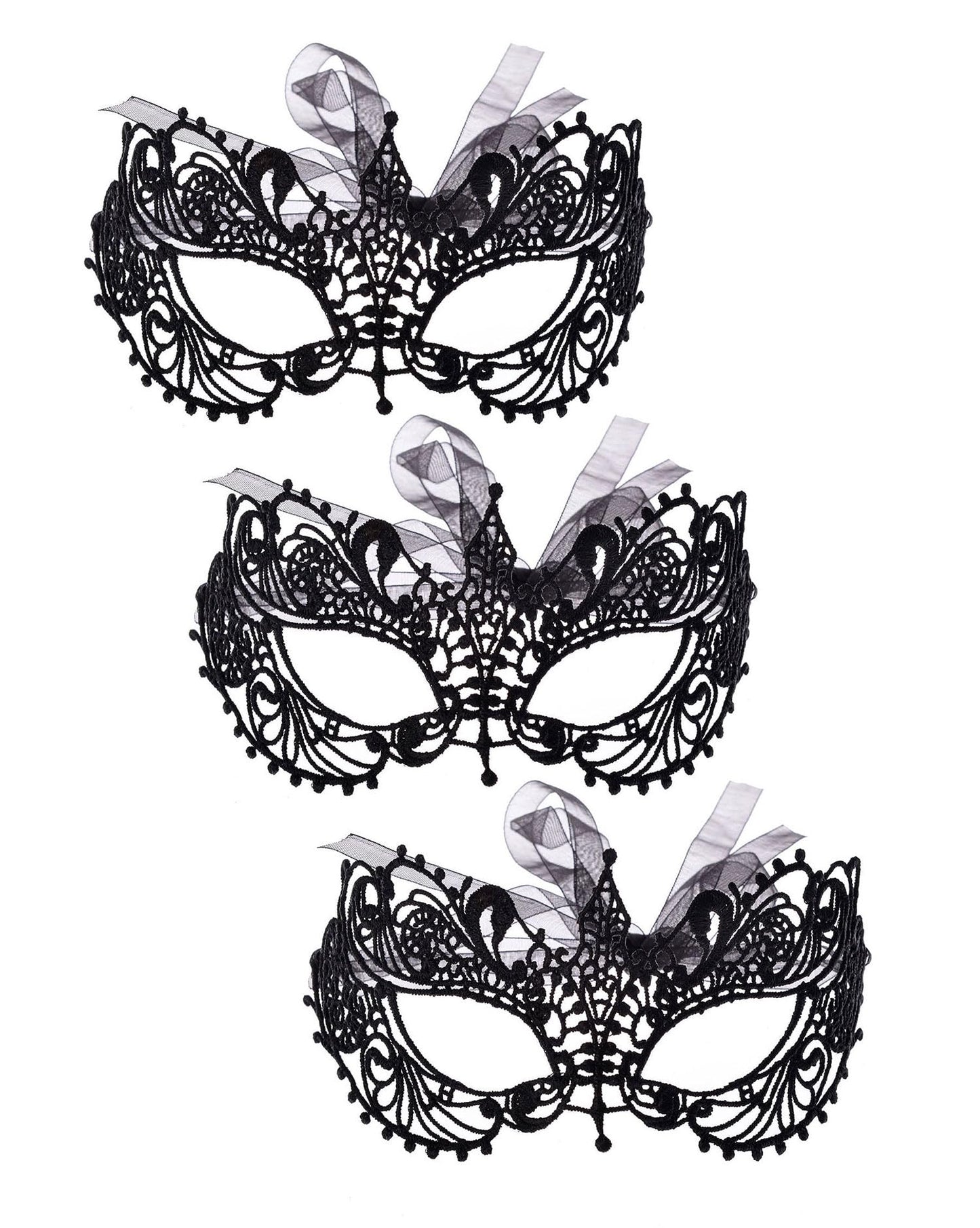 Vintage Venetian Masquerade Masks for Women - Classic Half Face Masks for Parties - 3 Piece Set Black