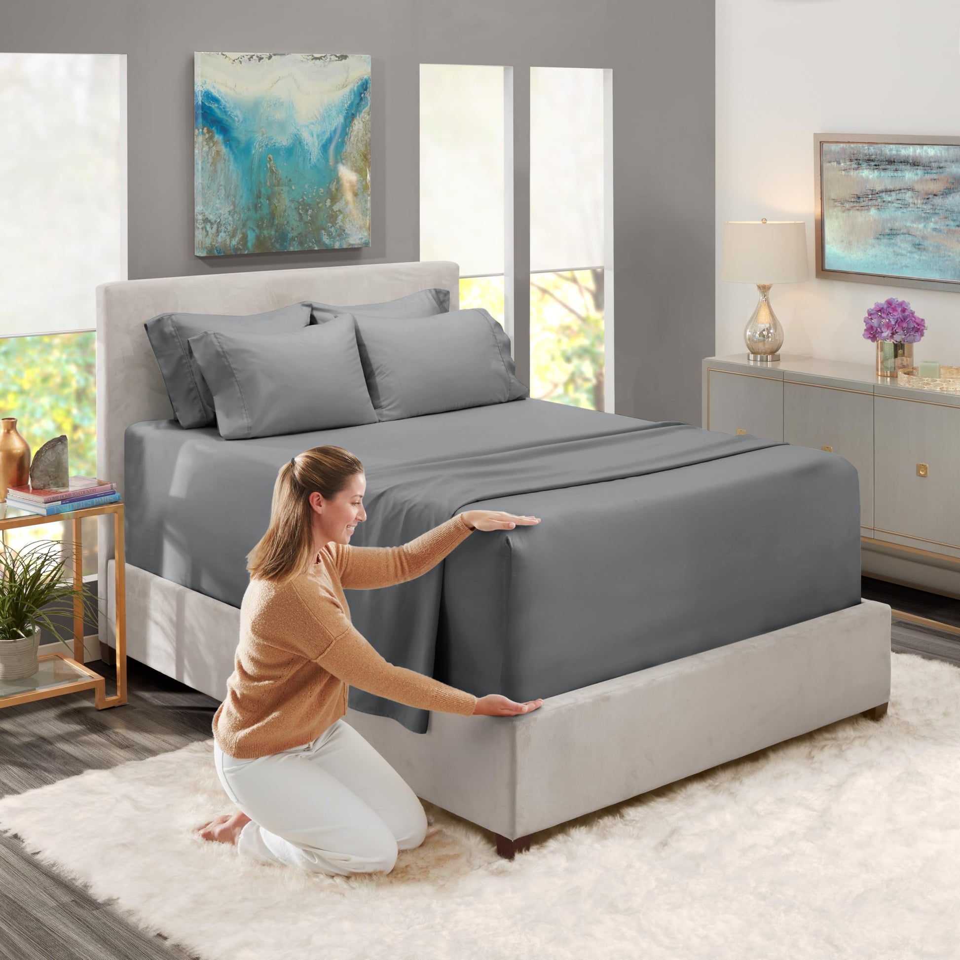 King Size Deep Pocket Sheet Set 6 Piece - Extra Deep Fitted Sheets 18-24 Inch Microfiber Linen