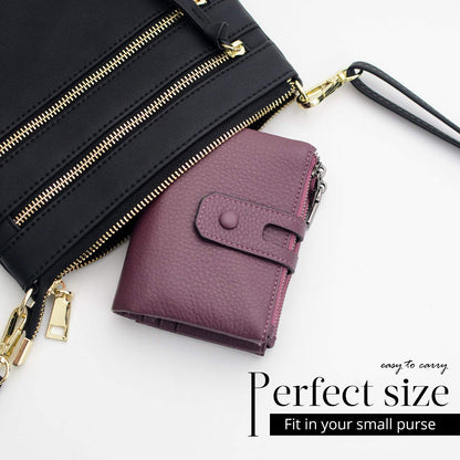 Women Leather Wallet - Small RFID Blocking Card Holder with Double Zipper