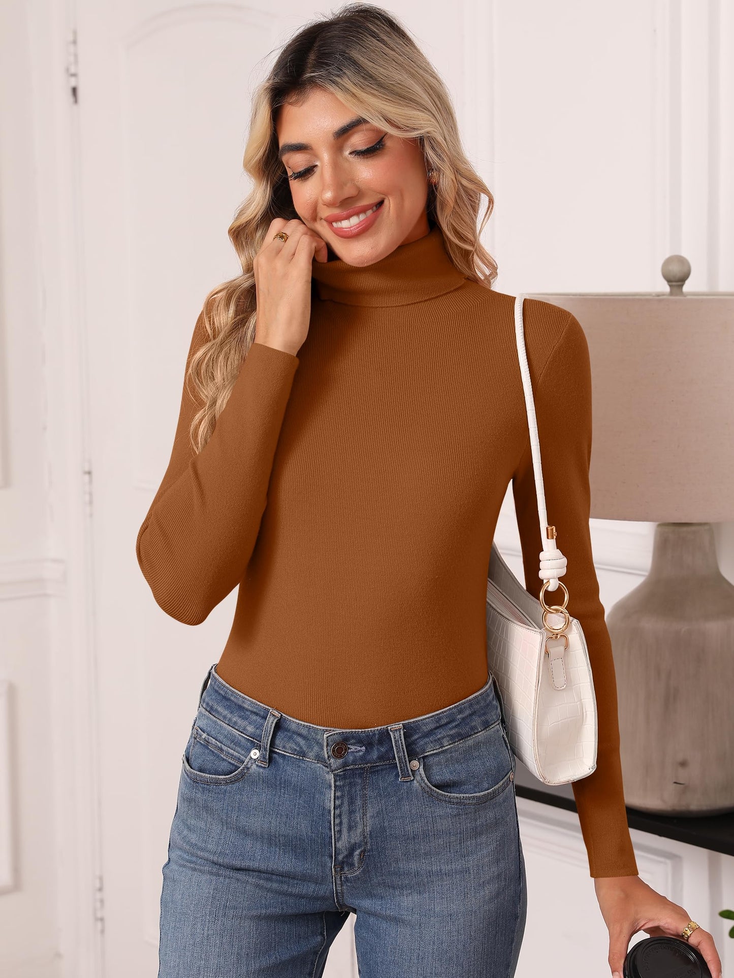 Women's Turtleneck Long Sleeve Shirt - Thermal Underwear Top for Fall Winter