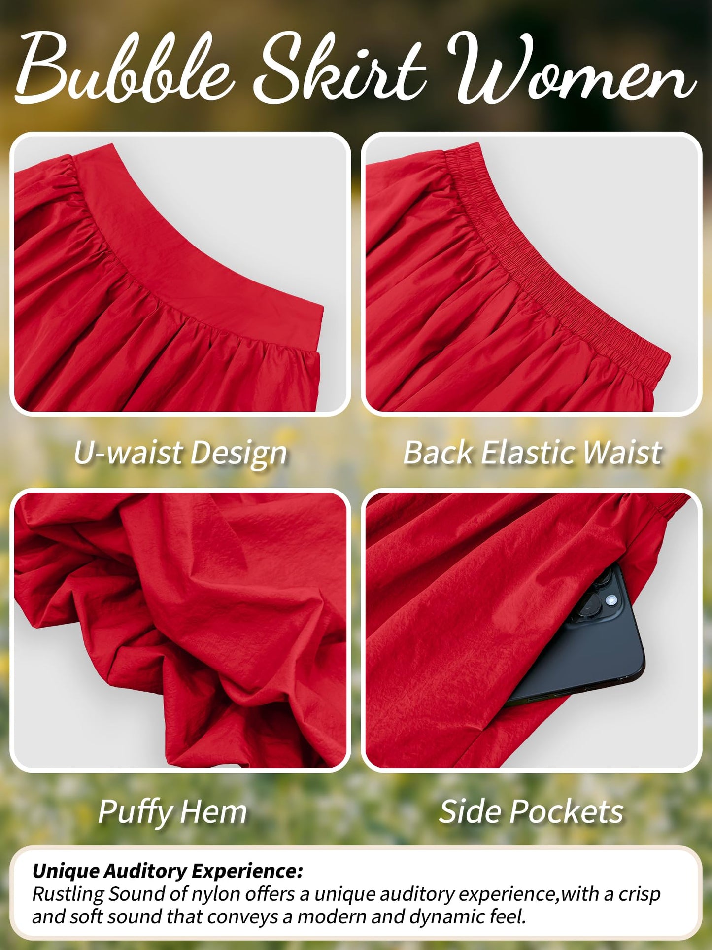 Bubble Skirt with Pockets - Elastic Waist Y2K A-Line Long Skirt for Women