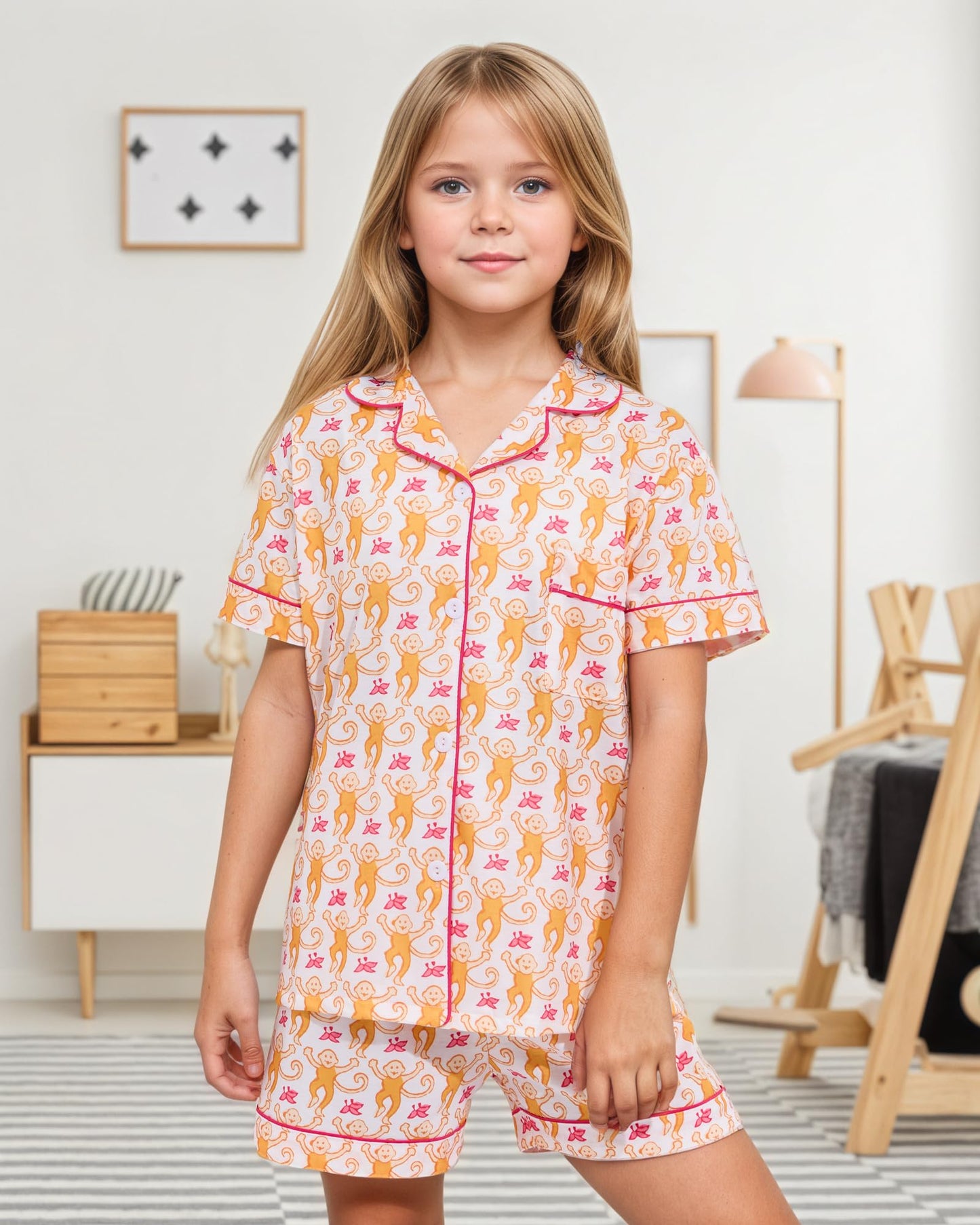 Roller Rabbit Pajamas Kids - Girls Summer 2 Piece Set - Button Down Top and Shorts