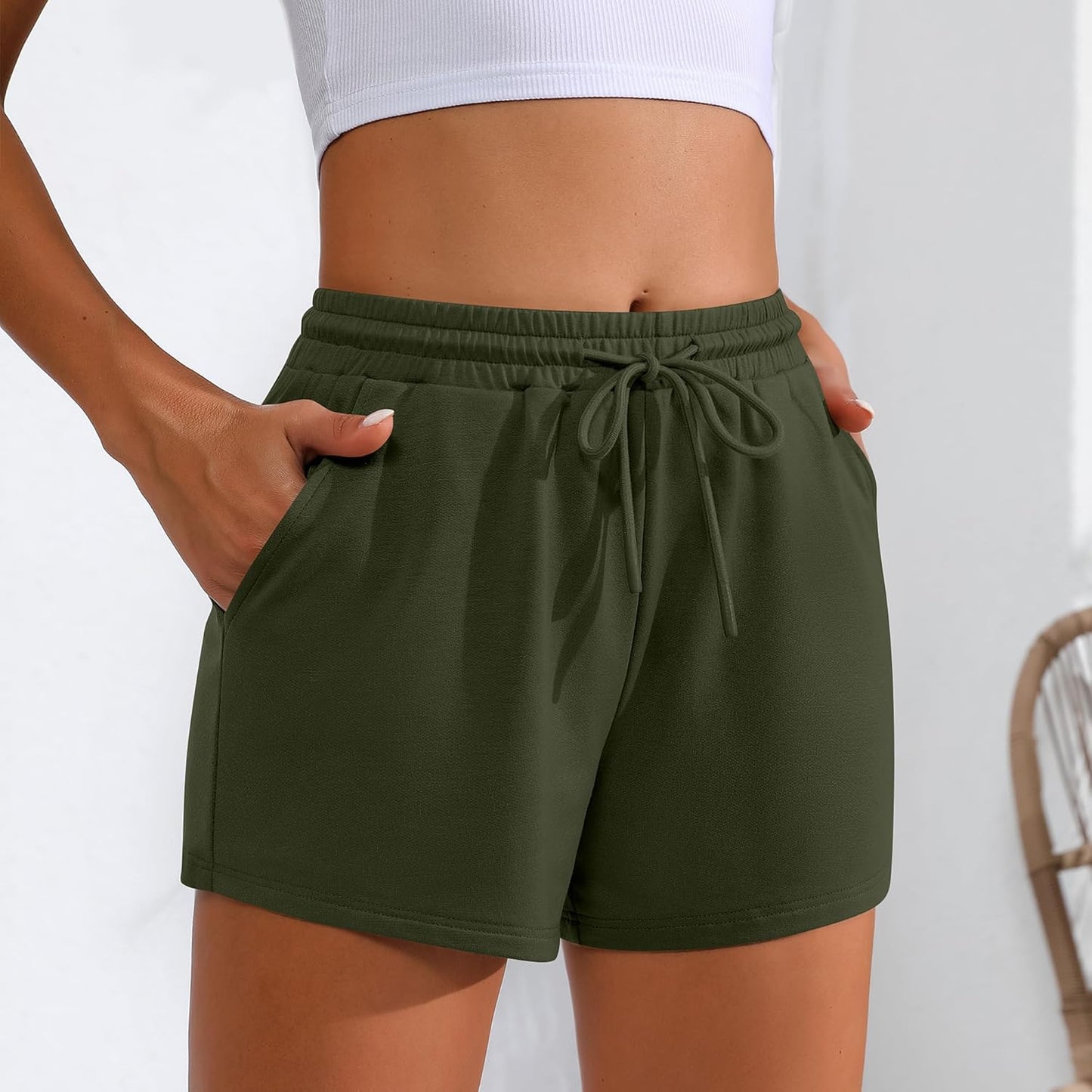 Women Sweat Shorts 3-Pack - High Waist Athletic Lounge Shorts with Pockets
