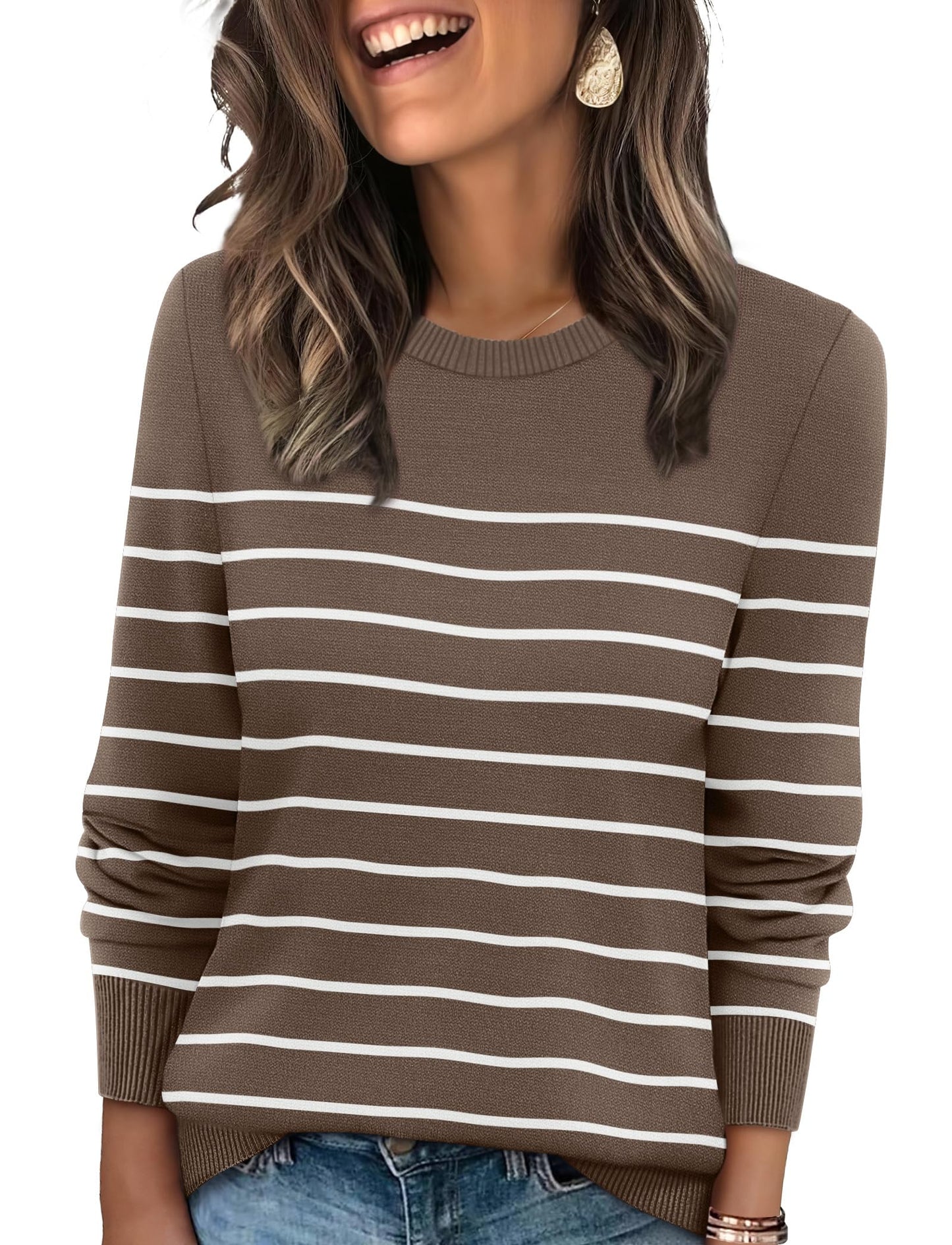 Women's Lightweight Sweaters - Long Sleeve Crewneck Pullover Tops