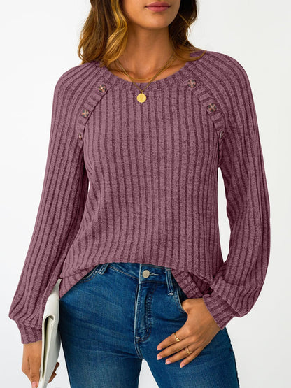 Women's Long Sleeve Tops - Fall Lightweight Sweaters with Shoulder Buttons