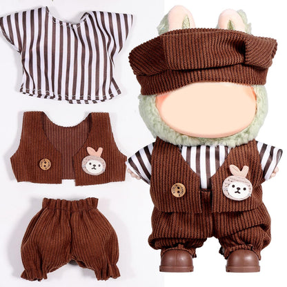 3 Piece Doll Clothes Set for 17cm Dolls - Handmade Crochet Outfit with Hat Brown Fantasy Gentleman (Hat+Top+Vest+Pants)