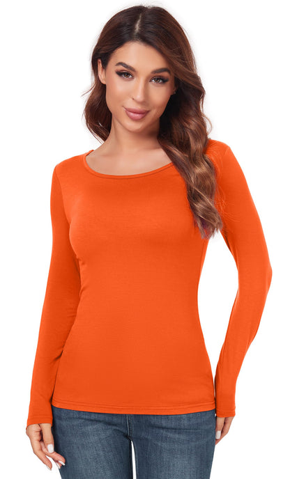 Women's Scoop Neck Long Sleeve Top - Slim Fit Thermal Blouse Basic Layer Shirt