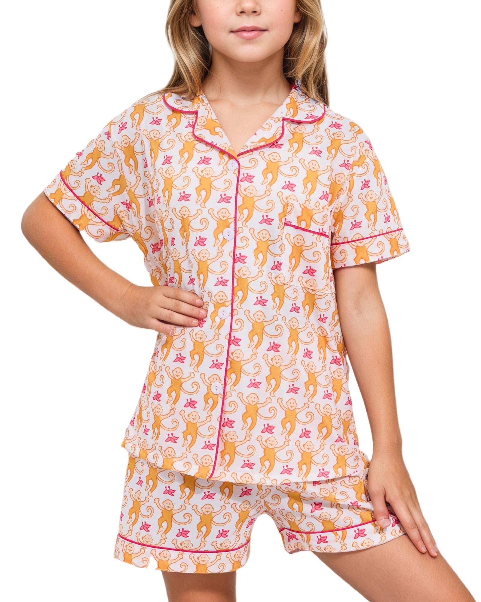 Roller Rabbit Pajamas Kids - Girls Summer 2 Piece Set - Button Down Top and Shorts