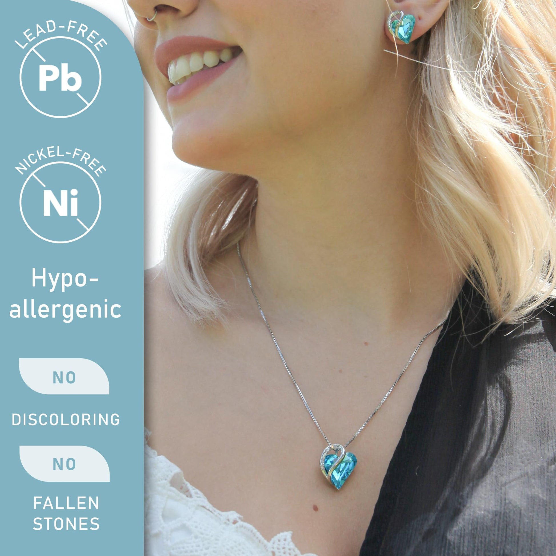 Infinity Love Birthstone Heart Necklace - 18K White Gold Plated Crystal Pendant Gift for Women