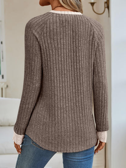 Women's Long Sleeve Tunic Tops - Dressy Casual Color Block Sweaters