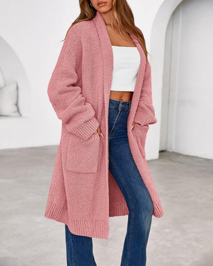Women's Long Cardigan Sweater - Open Front Oversized Knit Coat with Pockets