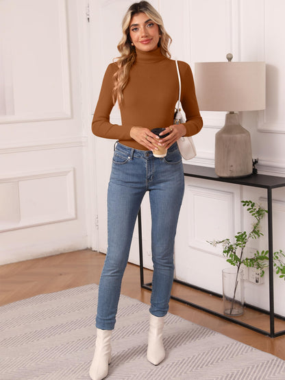 Women's Turtleneck Long Sleeve Shirt - Thermal Underwear Top for Fall Winter