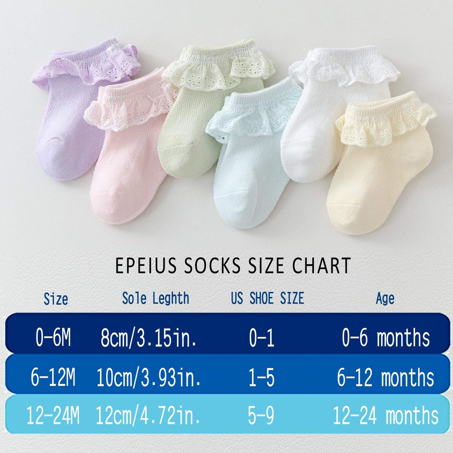 Baby Girl Lace Socks - Newborn Eyelet Ruffle Crew Socks 0-6 6-12 12-24 Months Cotton