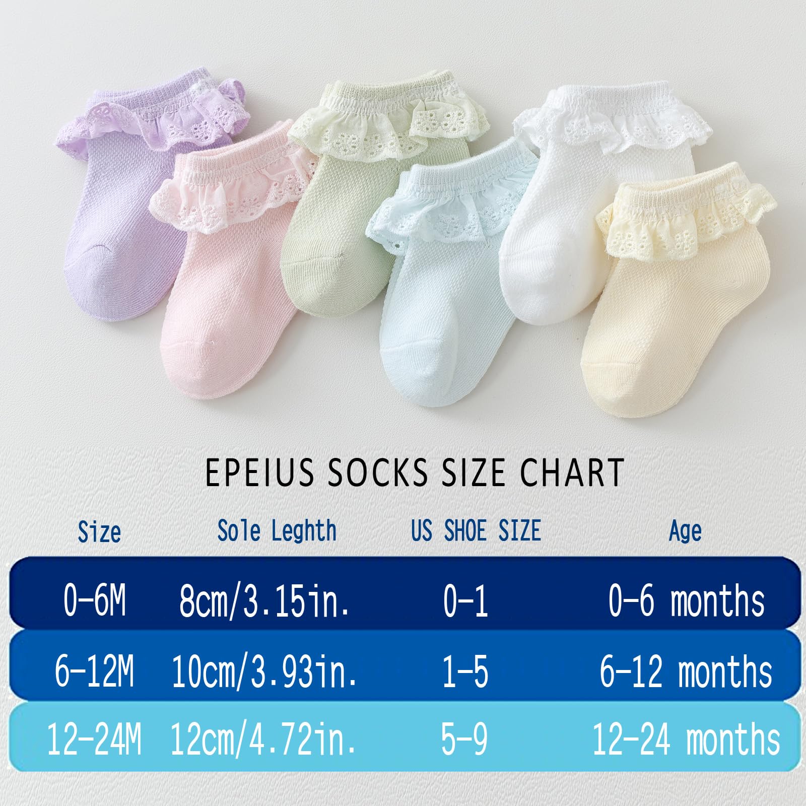 Baby Girl Lace Socks - Newborn Eyelet Ruffle Crew Socks 0-6 6-12 12-24 Months Cotton