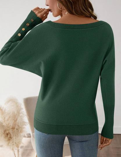Women's Off The Shoulder Sweater - Oversized Knit Batwing Sleeve Pullover