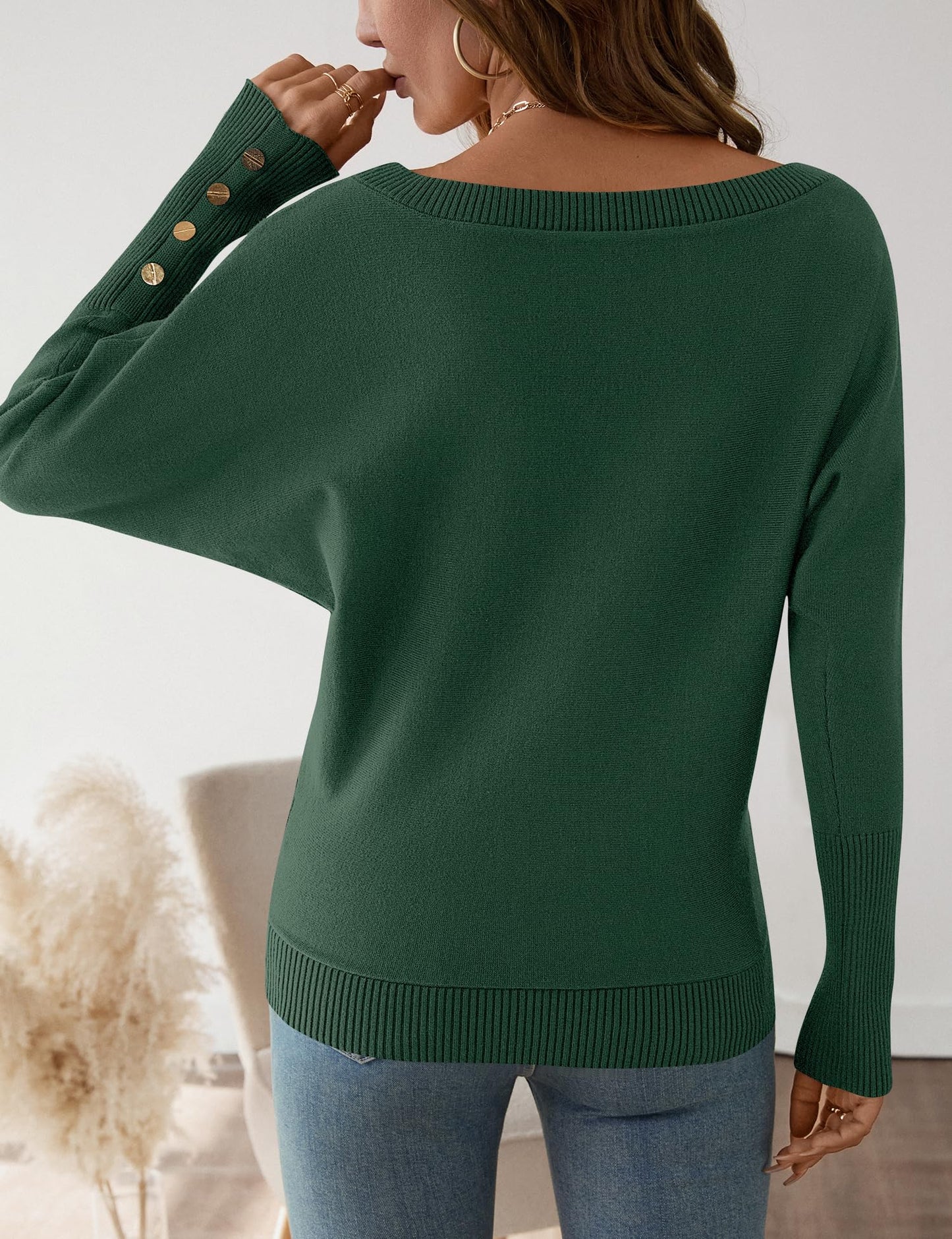 Women's Off The Shoulder Sweater - Oversized Knit Batwing Sleeve Pullover