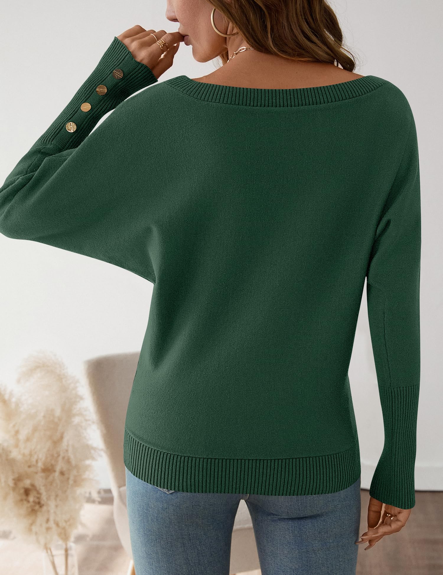 Women's Off The Shoulder Sweater - Oversized Knit Batwing Sleeve Pullover