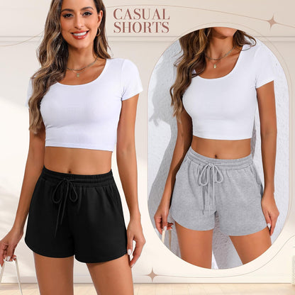 Women Sweat Shorts 3-Pack - High Waist Athletic Lounge Shorts with Pockets