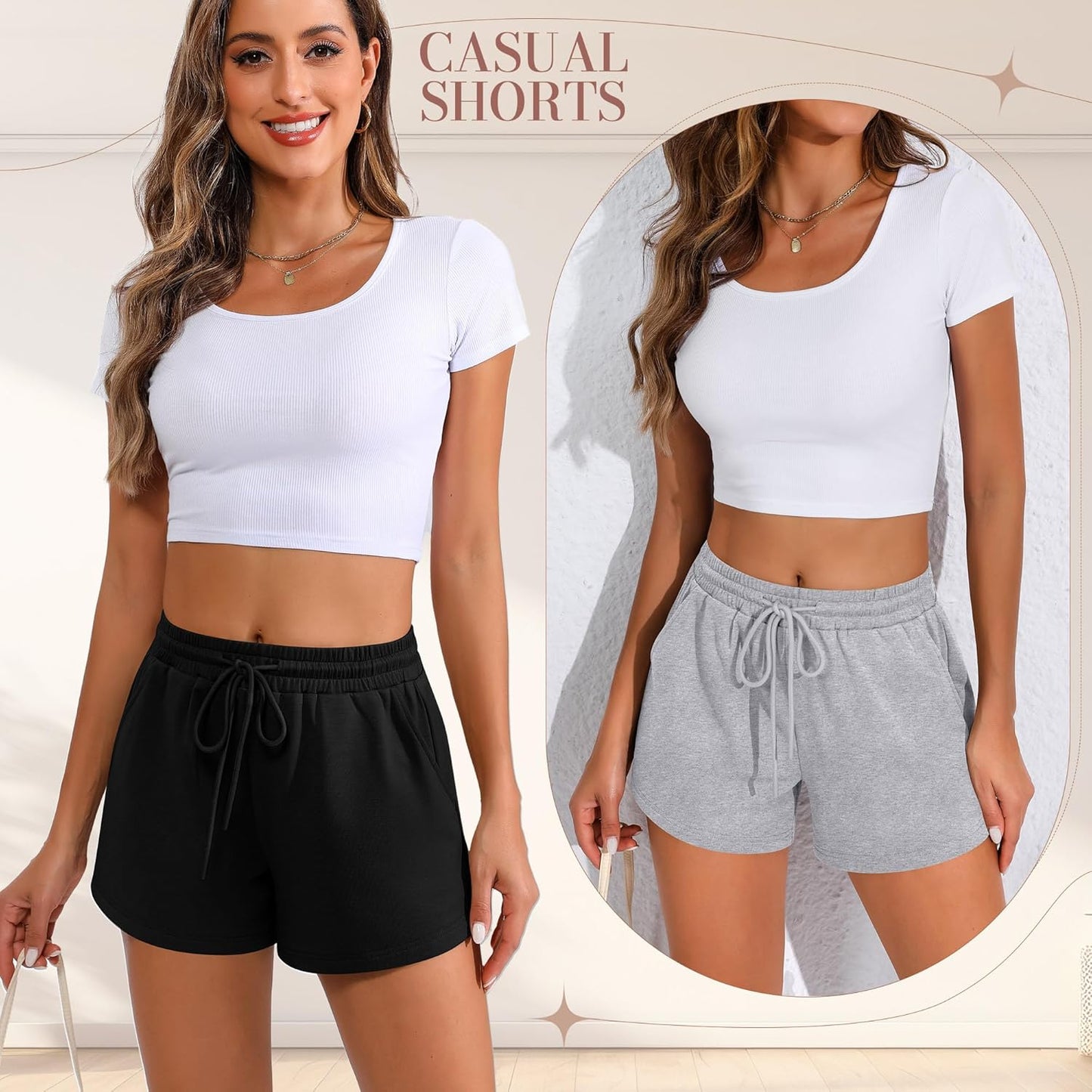 Women Sweat Shorts 3-Pack - High Waist Athletic Lounge Shorts with Pockets