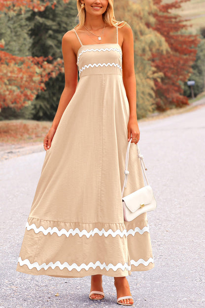 Blue Casual Dresses - Women's Sleeveless Spaghetti Strap Maxi Dress - Flowy Beach Ruffle