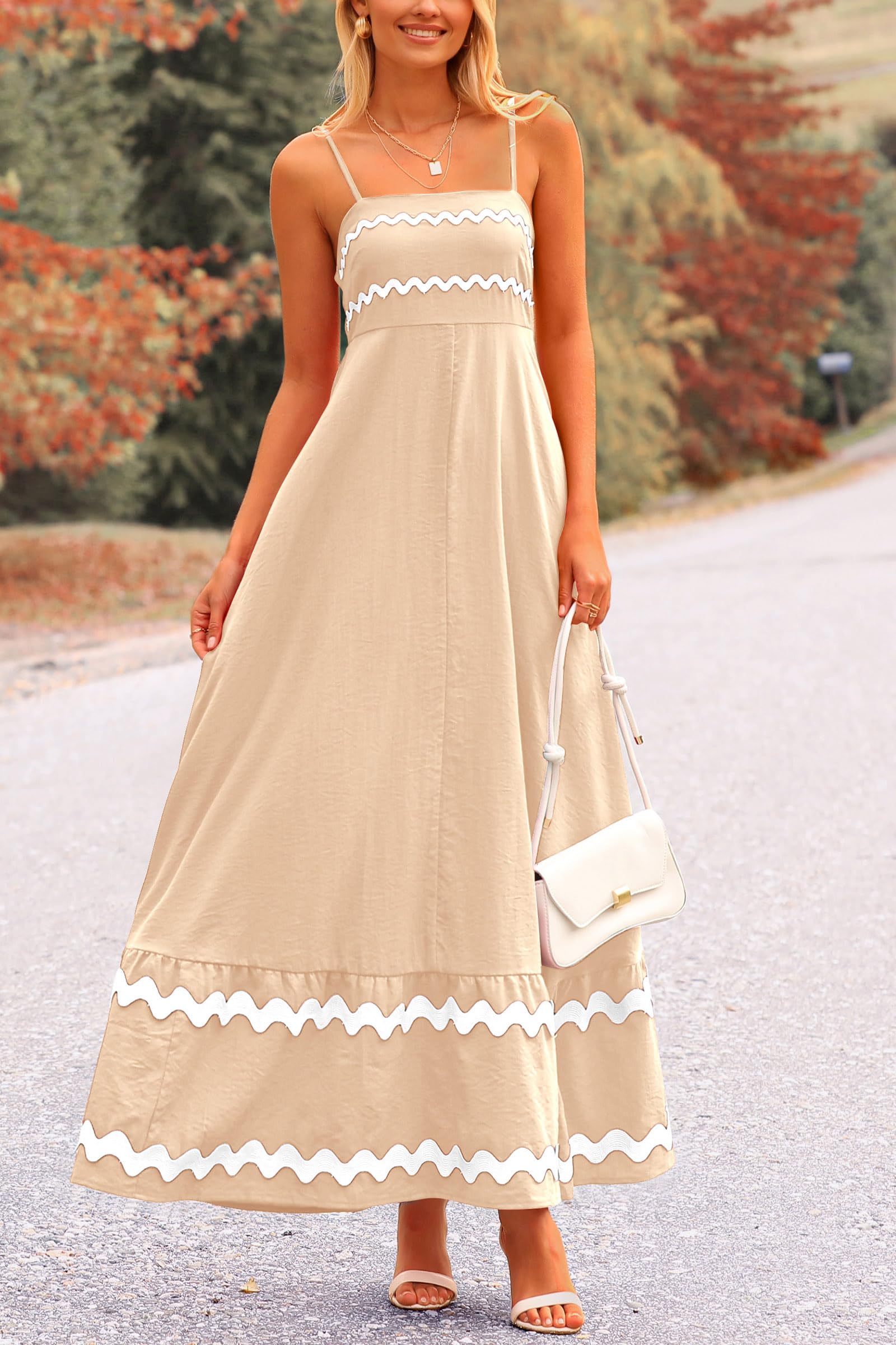 Blue Casual Dresses - Women's Sleeveless Spaghetti Strap Maxi Dress - Flowy Beach Ruffle