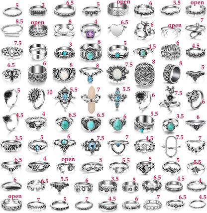 Vintage Silver Knuckle Rings Set 42 Pieces Adjustable Gothic Stackable Rings
