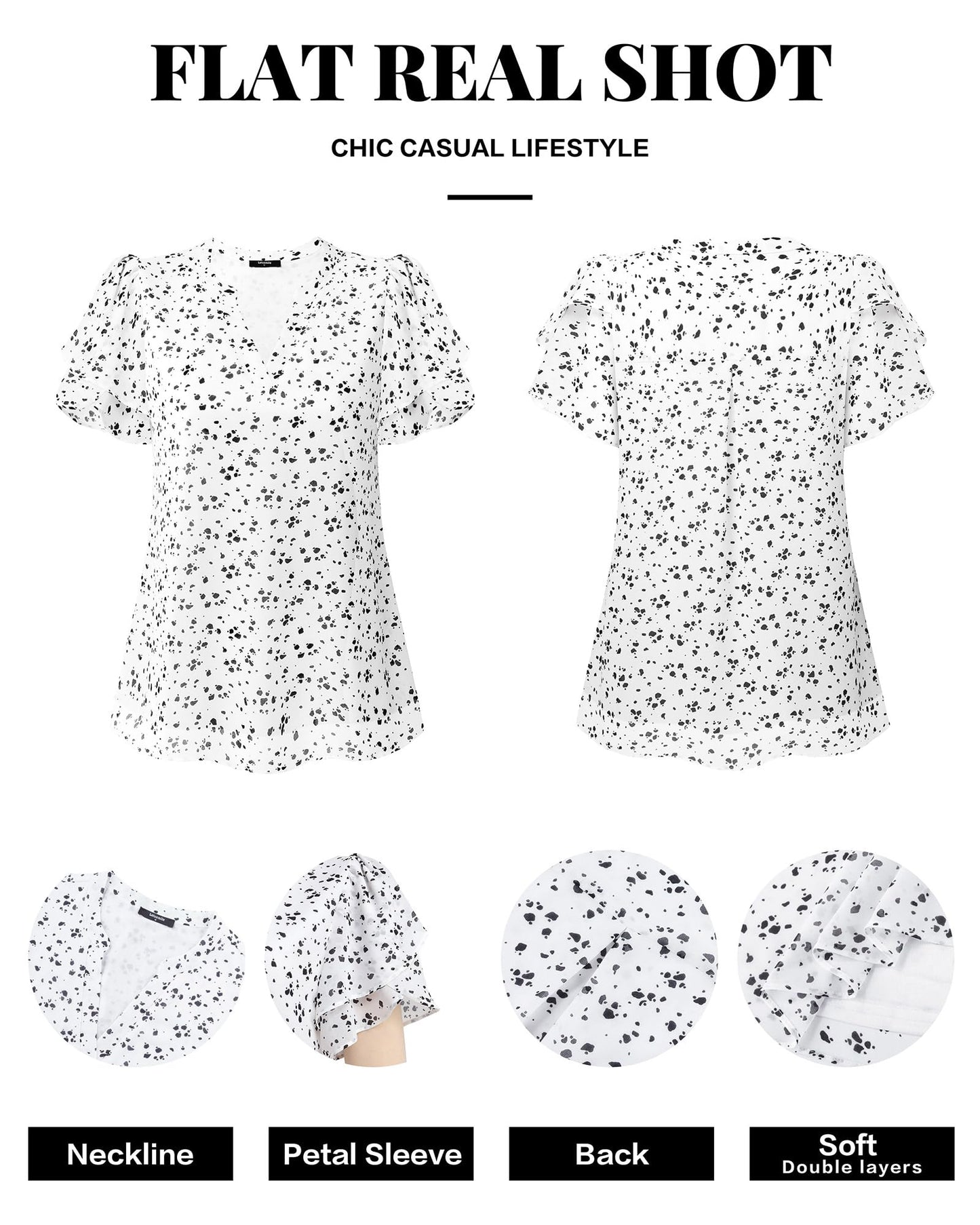 Polyester Blouses - Women's Chiffon Blouse V-Neck Puff Sleeve Summer Top for Work and Casual Wear