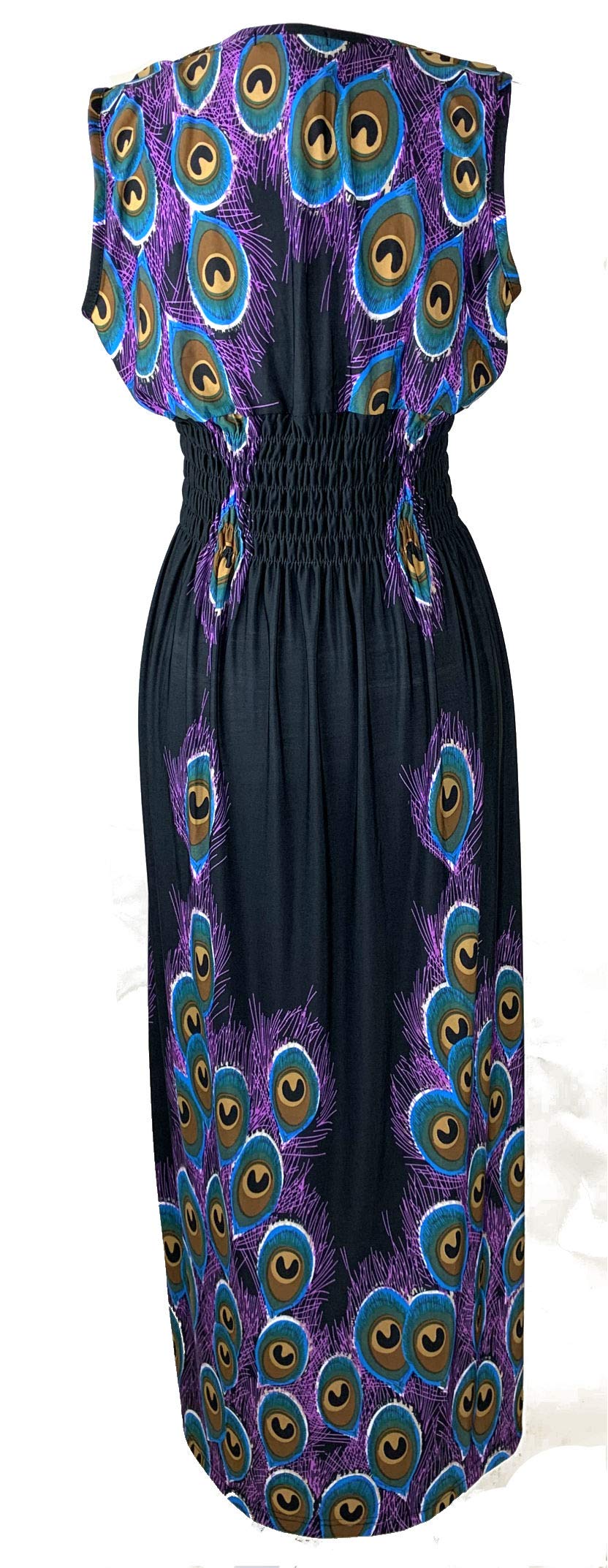 Smocked Maxi Dress - V Neck Exotic Print Dress for Maternity & Plus Size