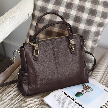 Women Genuine Leather Handbag - Soft Satchel Tote Shoulder Bag with Adjustable Strap
